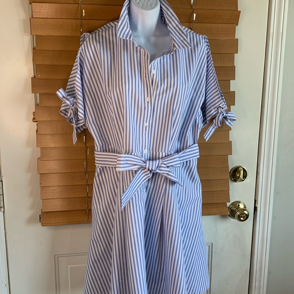 NM Neiman Marcus blue stripe 100% cotton shirt dress